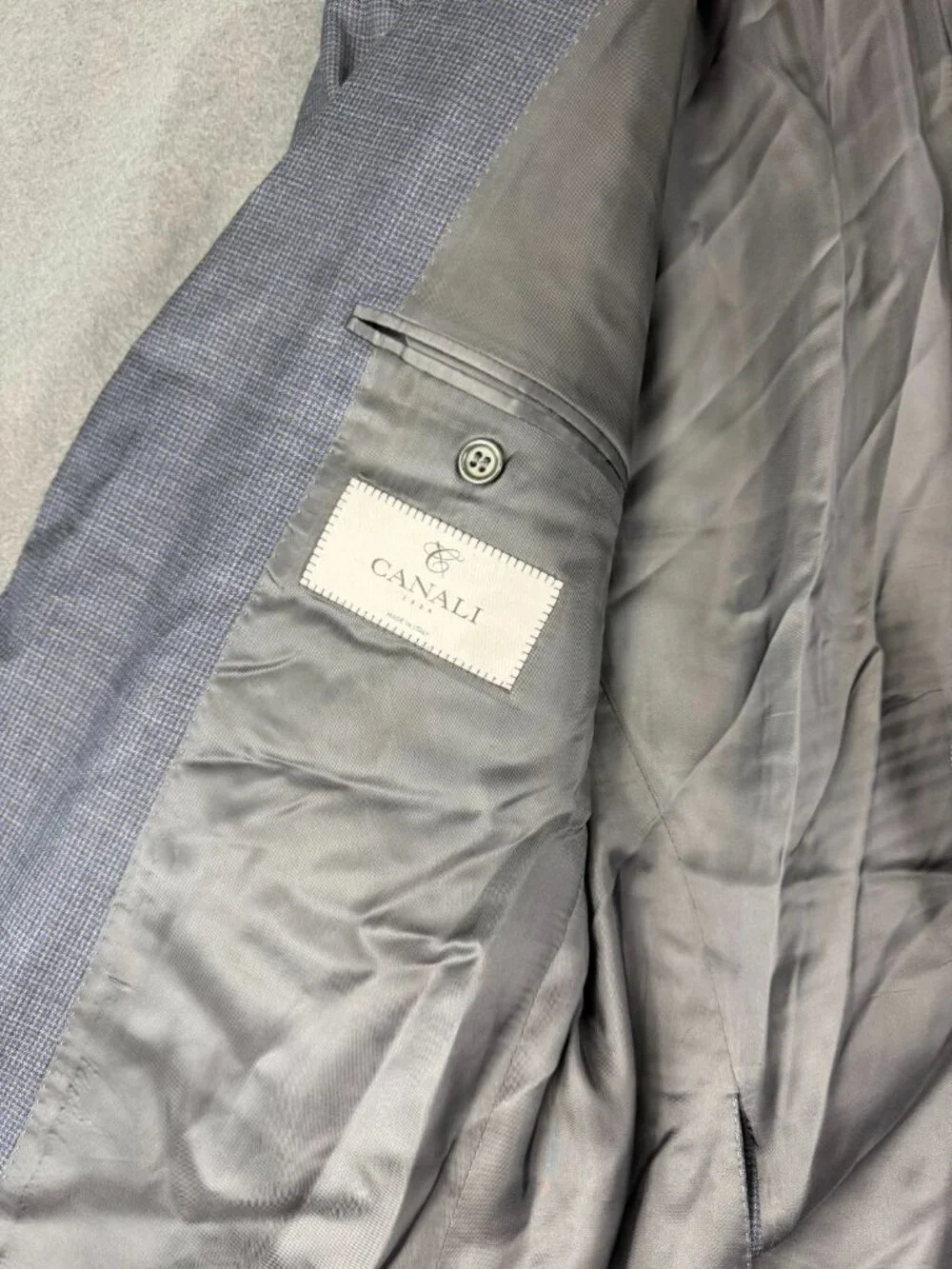 Canali Mens Gray Blazer Jacket Houndstooth Notch Lapel Double Vented Italy Made